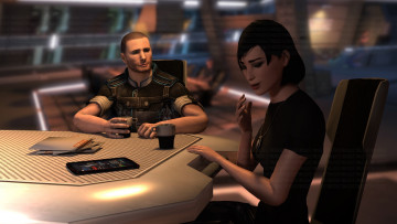 Картинка видео+игры mass+effect девушка взгляд фон мужчина стол