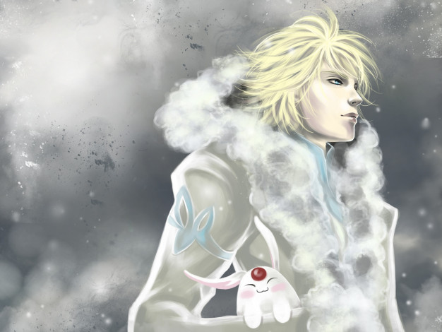 Обои картинки фото разное, арты, блондин, зверёк, шуба, парень, арт, laufey