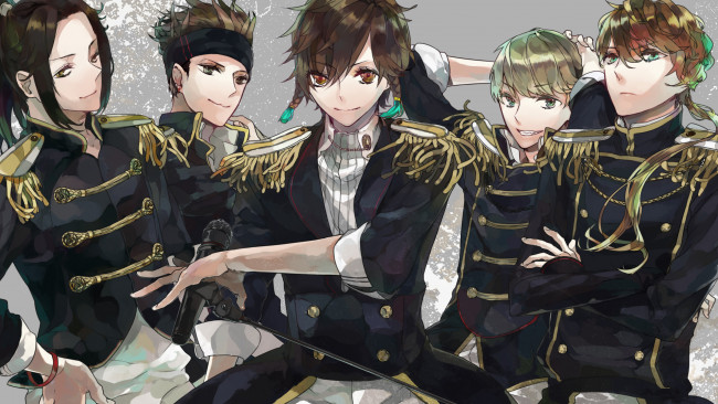 Обои картинки фото аниме, музыка, арт, dynasty, warriors, парни, микрофон