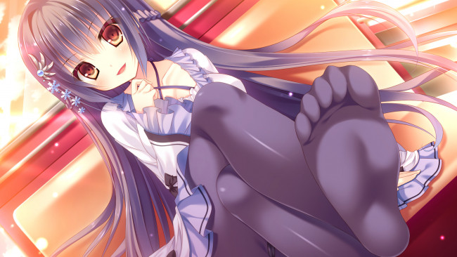 Обои картинки фото hakoniwa logic, аниме, unknown,  другое, девочка, арт, miwa, futaba, kidou, shizuku, hakoniwa, logic, взгляд, нога, чулки