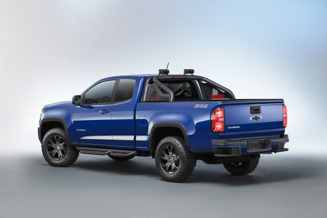 Обои картинки фото автомобили, chevrolet, colorado, 2016г, синий, extended, cab, trail, boss, z71