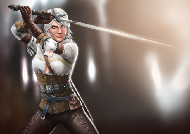 Обои картинки фото видео игры, the witcher 3,  wild hunt, арт, the, witcher, 3, wild, hunt, ведьмак, дикая, охота, меч, девушка