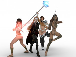 Картинка 3д+графика фантазия+ fantasy девушки взгляд фон оружие