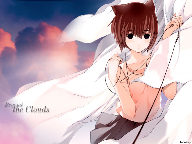 Обои картинки фото аниме, животные,  существа, фон, взгляд, девушка