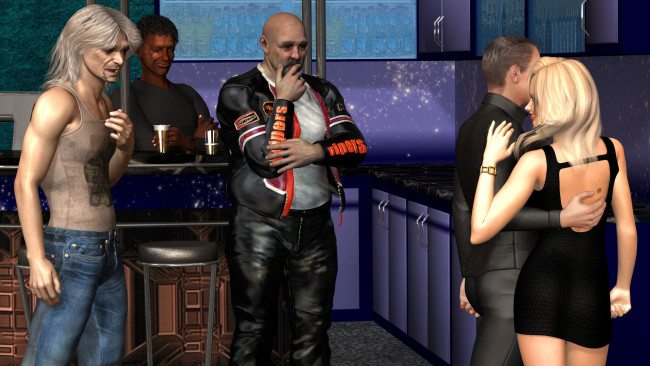 Обои картинки фото 3д графика, люди , people, взгляд, девушка, парни, блондинка, фон