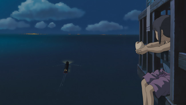 Обои картинки фото аниме, spirited away, тихиро, ночь