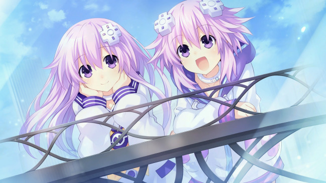 Обои картинки фото hyperdimension neptunia, аниме, фон, взгляд, девушки
