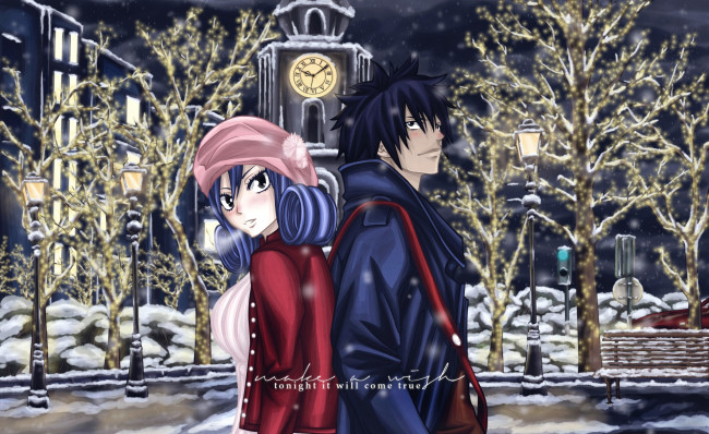 Обои картинки фото аниме, fairy tail, парень, фон, взгляд, девушка