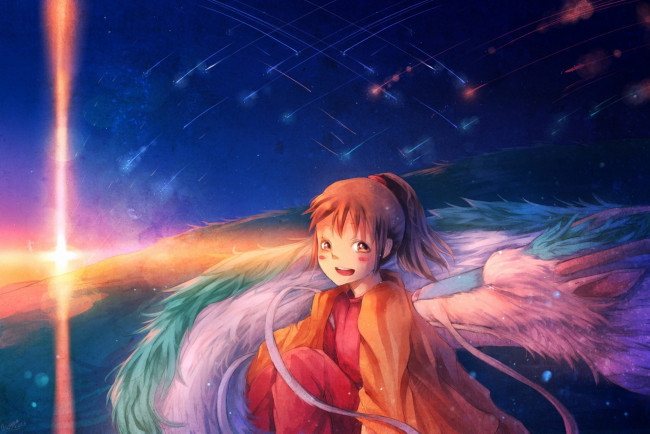 Обои картинки фото аниме, spirited away, spirited, away, хаку, тихиро, вода, дракон