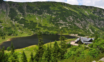 Картинка природа реки озера деревья вид сверху озеро дом горы