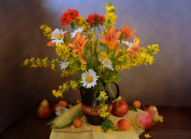 Обои картинки фото еда, натюрморт, композиция, букет, фрукты, лето