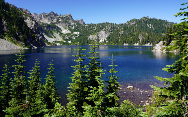 Обои картинки фото природа, реки, озера, горы, озеро, елки