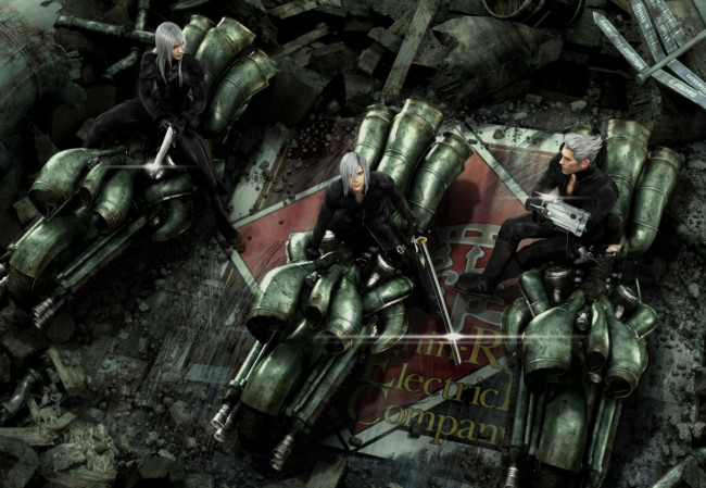 Обои картинки фото видео игры, final fantasy vii,  advent children, парни, мотоциклы