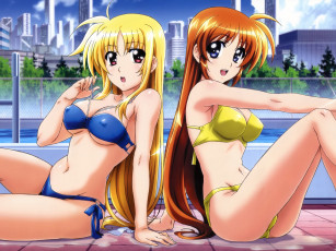 Картинка аниме mahou shoujo lyrical nanoha девушки