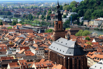 Картинка гейдельберг германия города крыши река дома башня часы