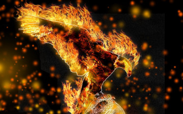 Картинка 3д графика animals животные птица пламя орёл