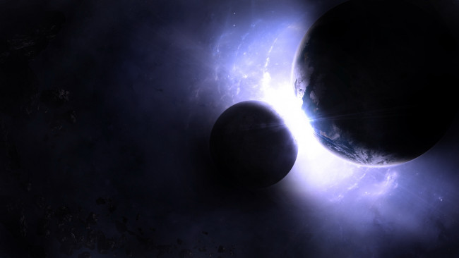 Обои картинки фото космос, арт, сияния, планеты