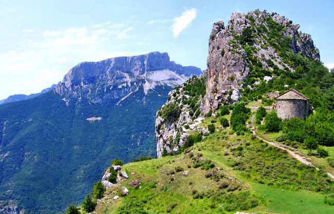 Обои картинки фото испания, арагон, природа, горы, панорама, скала, тропинка