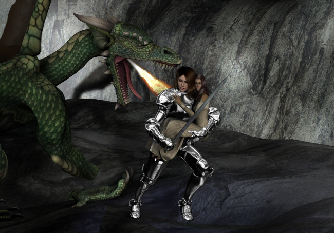 Обои картинки фото 3д, графика, fantasy, фантазия, девушки, дракон