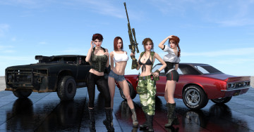 Картинка 3д+графика фантазия+ fantasy девушки взгляд фон оружие