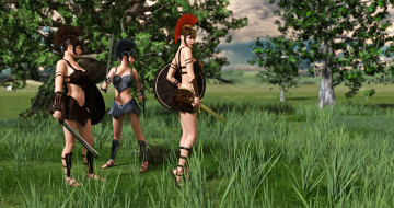 Картинка 3д+графика амазонки+ amazon девушки взгляд фон оружие