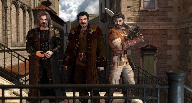 Обои картинки фото 3д графика, фантазия , fantasy, оружие, фон, взгляд, мужчины