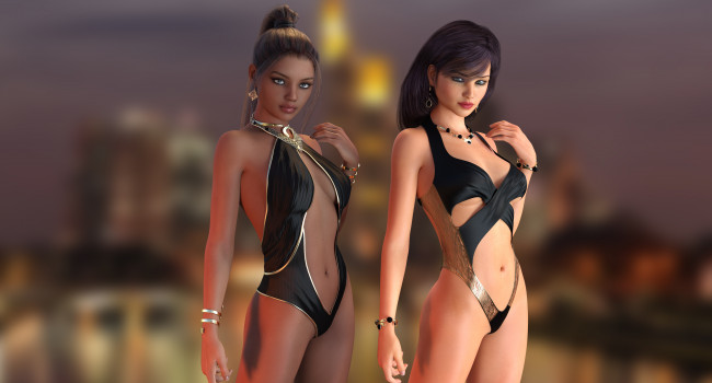 Обои картинки фото 3д графика, люди , people, фон, взгляд, девушки