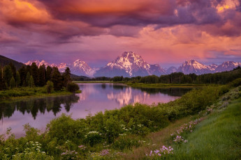 Картинка природа реки озера деревья пейзаж горы река закат