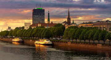 Картинка города рига+ латвия рига закат солнца