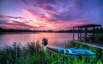 Картинка корабли лодки +шлюпки закат берег лодка водоём озеро