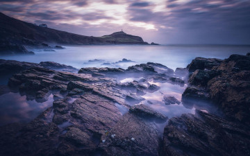 Картинка природа побережье пейзаж волны скалы море закат