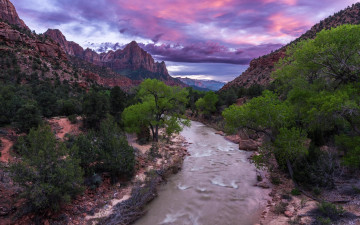 Картинка природа реки озера закат zion national park национальный парк зайон юта сша