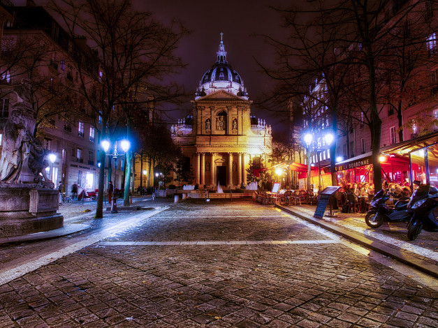 Обои картинки фото города, париж , франция, ночь, город, париж, сорбонна