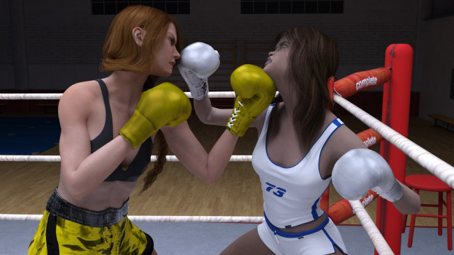 Обои картинки фото 3д графика, спорт , sport, бокс, ринг, фон, взгляд, девушки