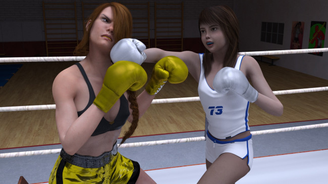 Обои картинки фото 3д графика, спорт , sport, девушки, взгляд, фон, ринг, бокс