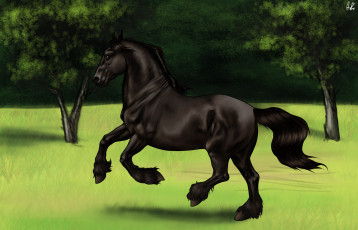 Картинка рисованное животные +лошади лошадь