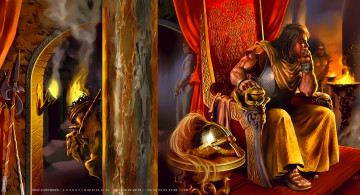 Картинка календари фэнтези мужчина трон шлем оружие сидит calendar 2019