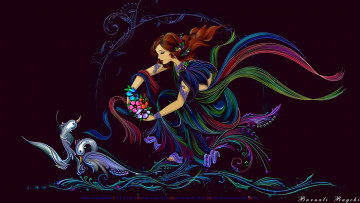 Картинка календари рисованные +векторная+графика цветы 2019 узор черный девушка calendar фон