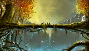 Картинка календари фэнтези мост строение лошадь дерево коньcalendar 2019