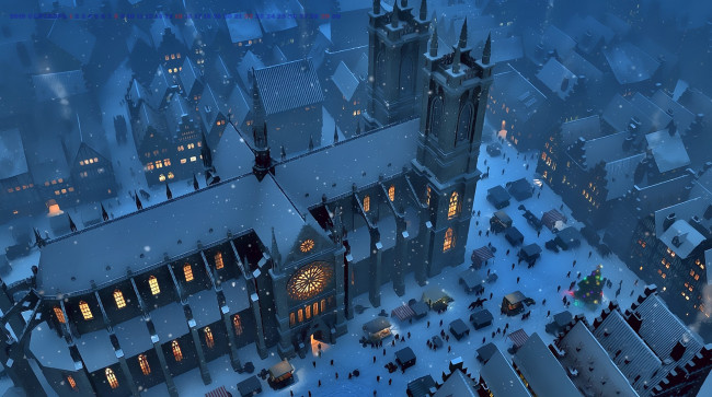 Обои картинки фото календари, рисованные,  векторная графика, 2019, calendar, здание, снег, город