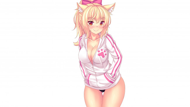 Обои картинки фото аниме, животные,  существа, фон, взгляд, девушка