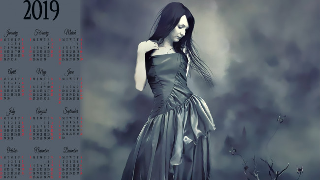 Обои картинки фото календари, фэнтези, 2019, девушка, женщина, calendar