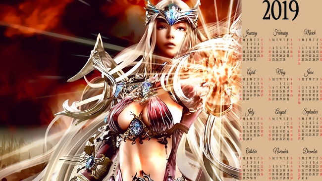 Обои картинки фото календари, видеоигры, воительница, девушка, женщина, calendar, 2019