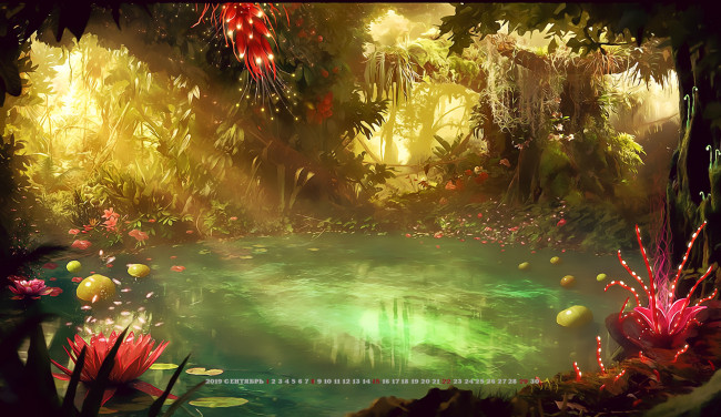 Обои картинки фото календари, фэнтези, calendar, цветы, 2019, растение, природа, водоем