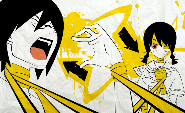 Обои картинки фото аниме, sayonara zetsubo sensei, ленты, девочка, парень