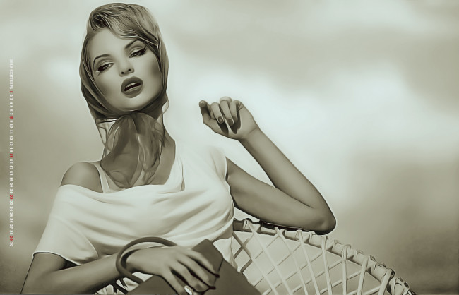 Обои картинки фото календари, компьютерный дизайн, платок, 2019, calendar, винтаж, женщина, взгляд, девушка, сумка