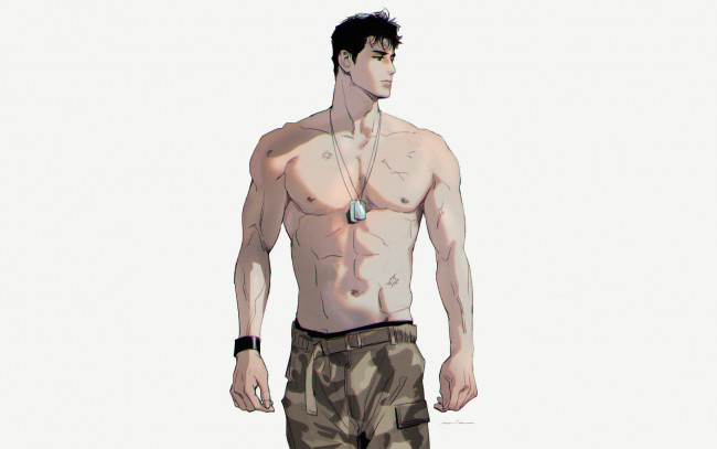 Обои картинки фото аниме, unknown,  другое , парень, торс, штаны
