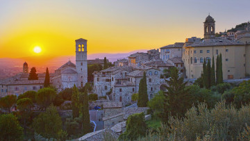 Картинка города панорамы закат дома assisi italy