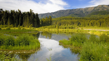 Картинка природа реки озера луг река лес горы облака