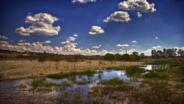 Картинка природа реки озера луг вода облака